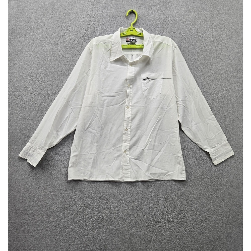 Split Men Button Up Shirt XL White Logo Graphic Pocket Long Sleeve Collar